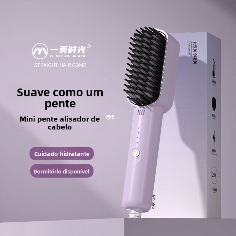 Escova alisadora estilo plug-in, íons negativos, não danifica o cabelo, uso duplo para alisar e ondular, portátil, fofa,