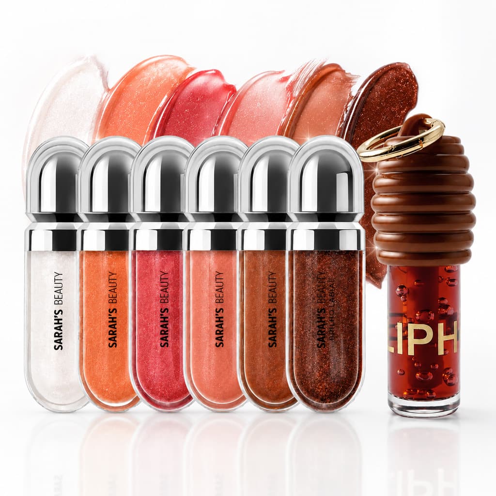 Kit Gloss Labial Sarah's Beauty Brilho Intenso Glitter + Gloss Mel Chaveiro