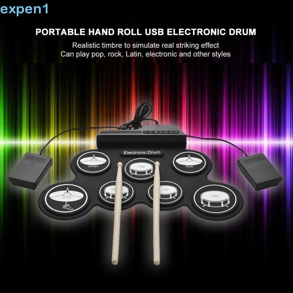 EXPEN 1 Caixa De Tambor Eletrônico Portátil , Conjunto De Bateria Eletrônica USB De 7 Almofadas , Pop Rock Para Iniciant