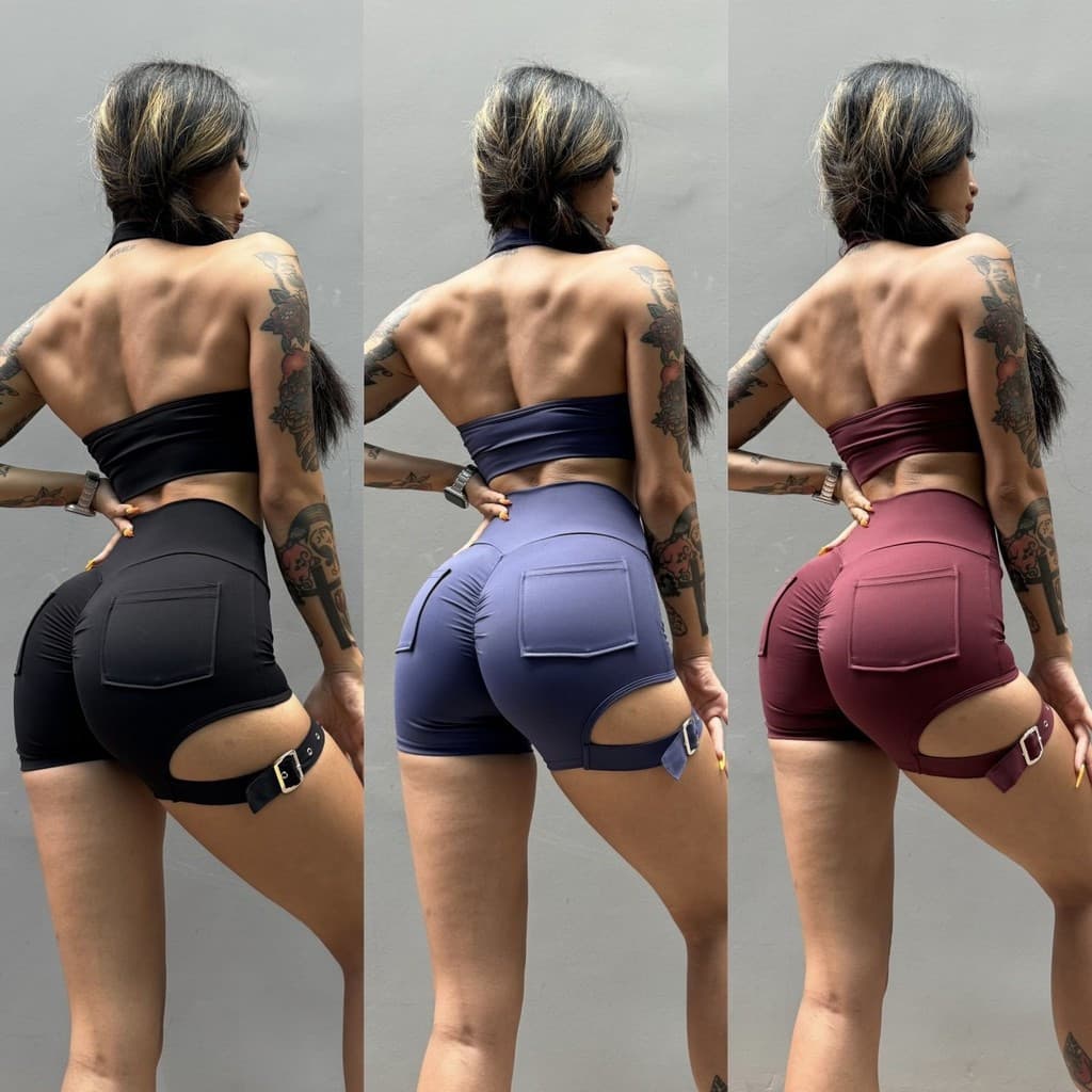 Bolso geral hip Lift Shorts de Fitness feminino anel de perna ajustável esportes pêssego quadril cintura alta calças Yog