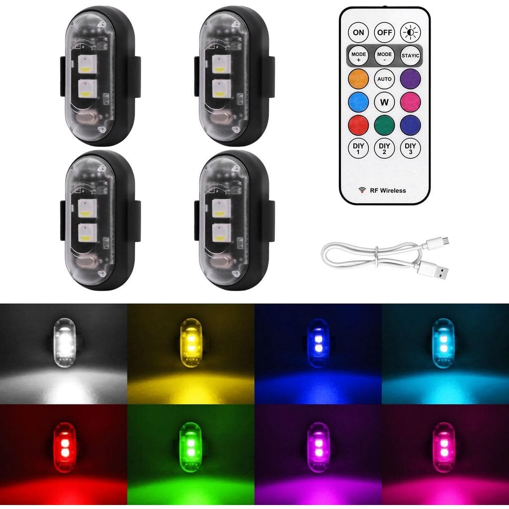 4PCS Luzes Estroboscópicas LED Sem Fio com Controle Remoto, 8 Cores, Carregamento USB, À Prova d'Água, Luzes de Advertên