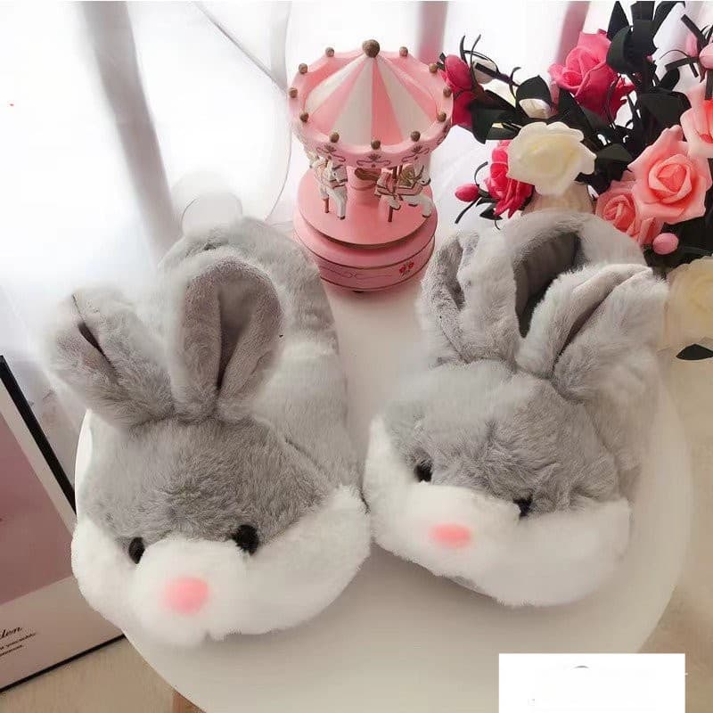 Novos chinelos de algodão fofos com desenho de coelho para outono e inverno, pós-parto, com bolsa de pelúcia.