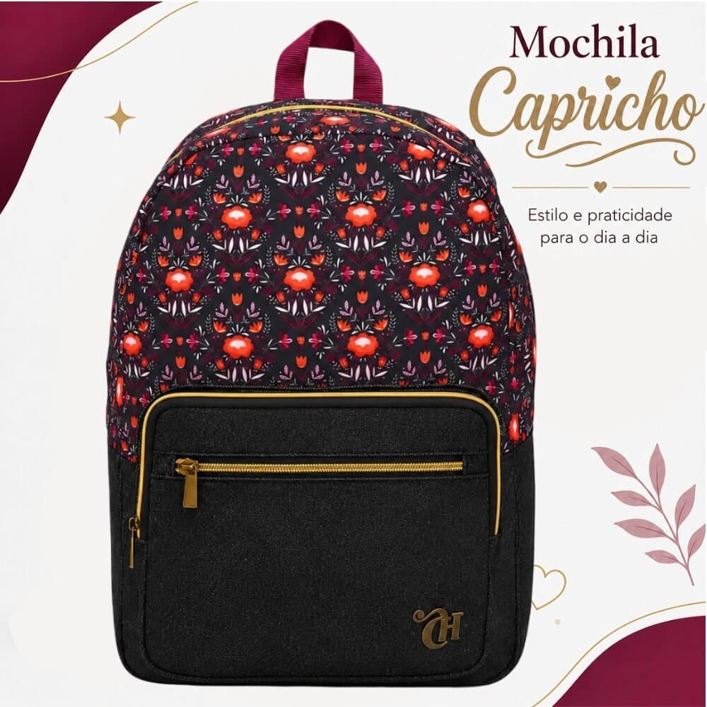 Mochila De Costas Juvenil Capricho Boho Jeans Roxo DMW