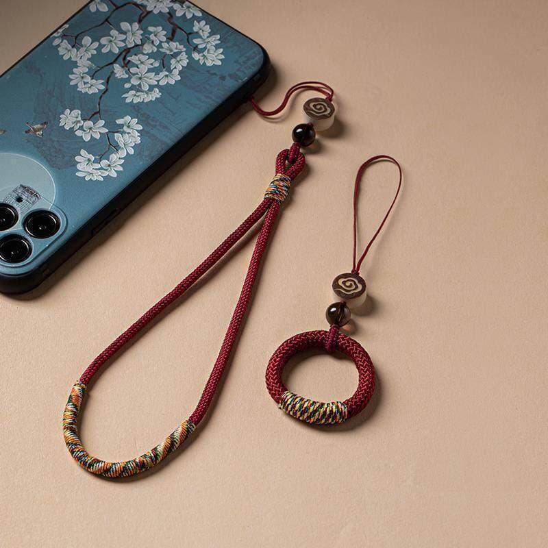 Estilo chinês cordão de corrente do telefone móvel curto u disco pingente feminino masculino trançado anel fivela chave
