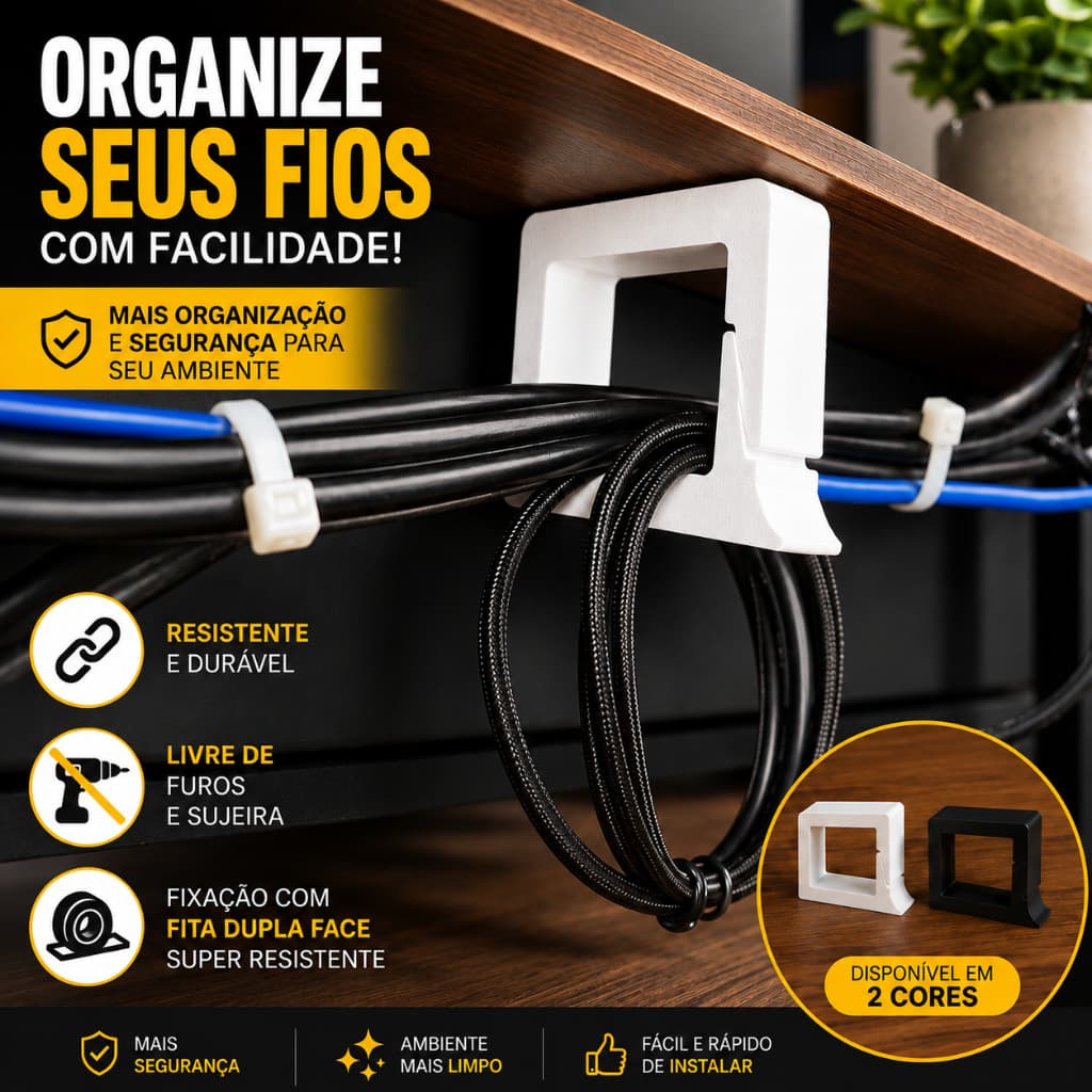 Organizador De Cabos com Trava para Esconder Fios Embaixo de Mesa Setup Gamer Resistente Organização