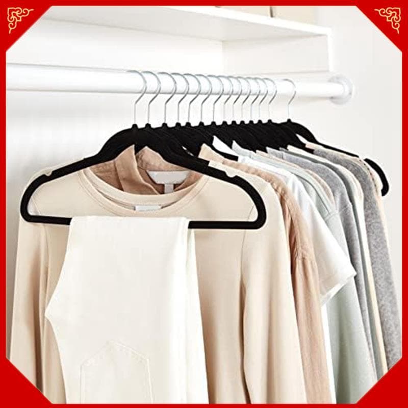 Veludo Fino , Cabides Antiderrapantes Para Roupas , Cabide , Gancho Prateado Preto