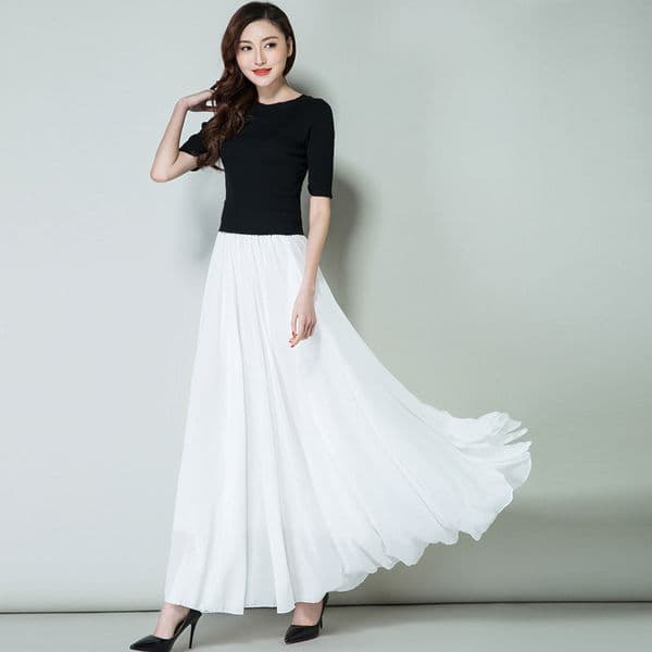 Verão azul gaze saia Chiffon tamanho grande saia de dança vermelha Xinjiang dança quadrada praia fada saia longa