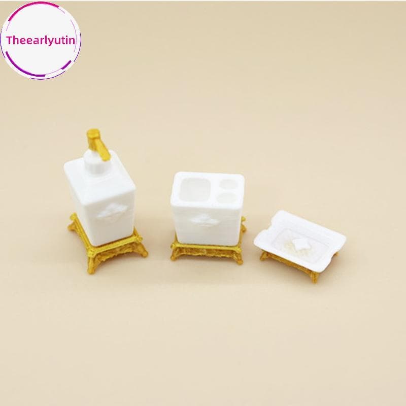 theearlyutin 1 12 Escala Miniatura Casa De Bonecas Suporte Escova De Dentes Conjunto De Banheiro 1 3 Peças Acessórios Re