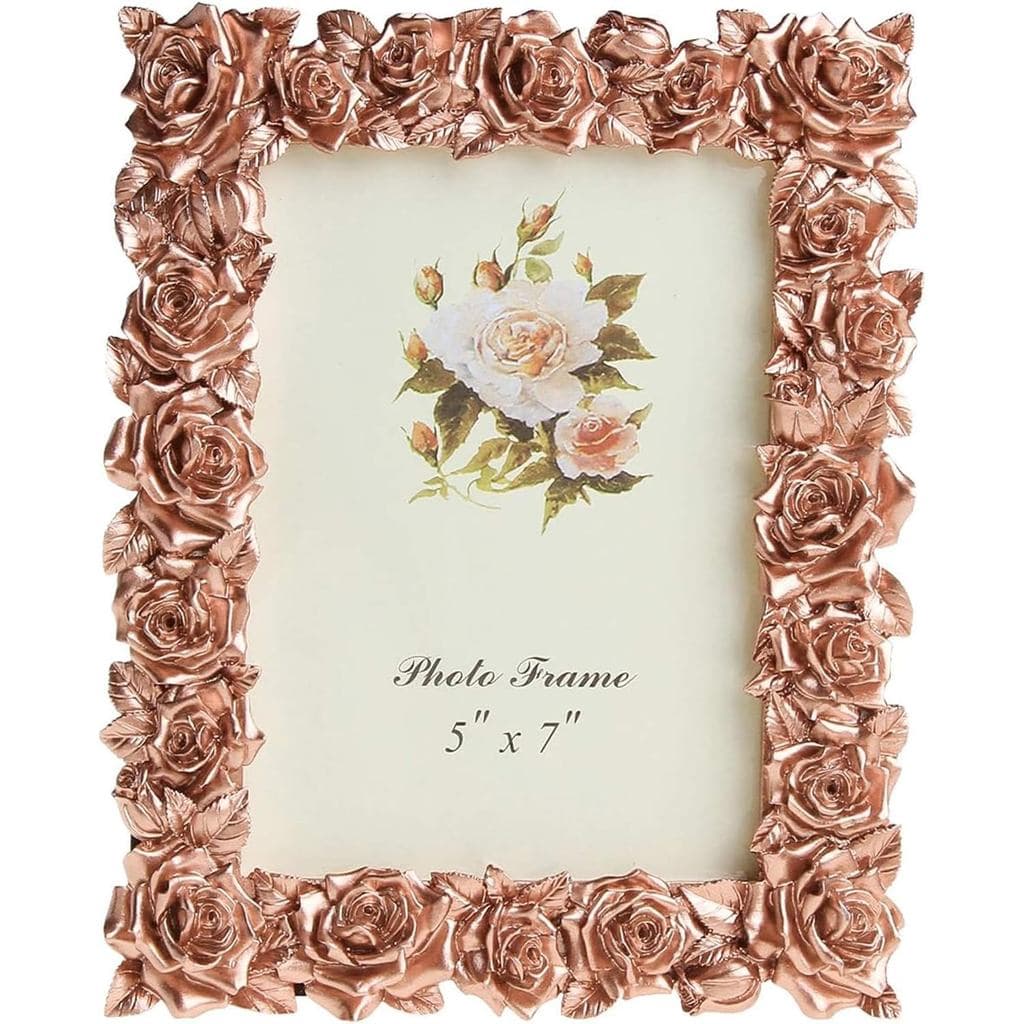 Porta-retratos de resina estilo jardim Eeghurt com decoração de rosas e lente de plexiglass de alta definição para exibi