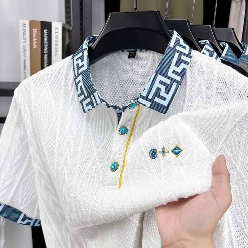 Camisa polo masculina de manga curta de algodão puro verão Casual estilo fino camisa polo elegante bonito topo masculino