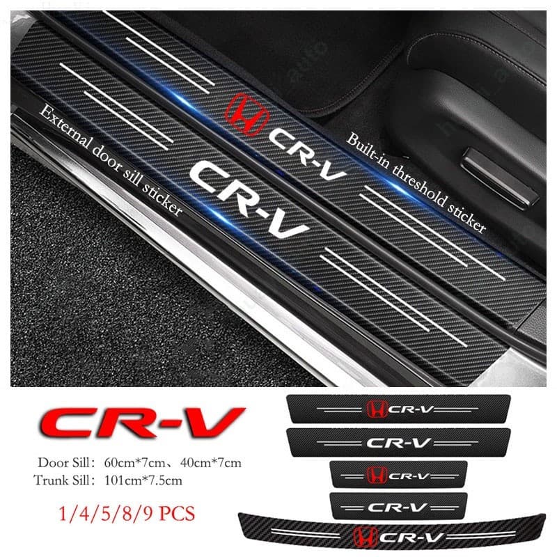 Adesivo De Soleira De Porta De Carro Honda CRV Anti-Arranhões Couro De Fibra De Carbono Adesivos Protetores-Malas Para C