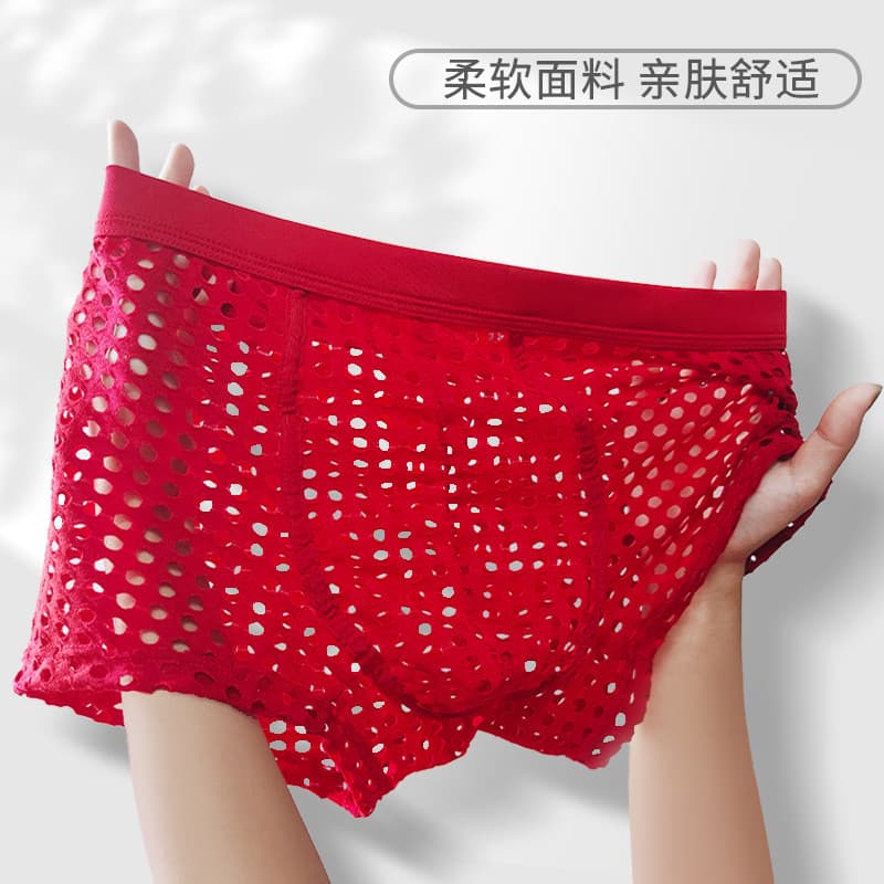 Cueca Boxer respirável de cintura média, malha grande, cueca Boxer respirável masculina