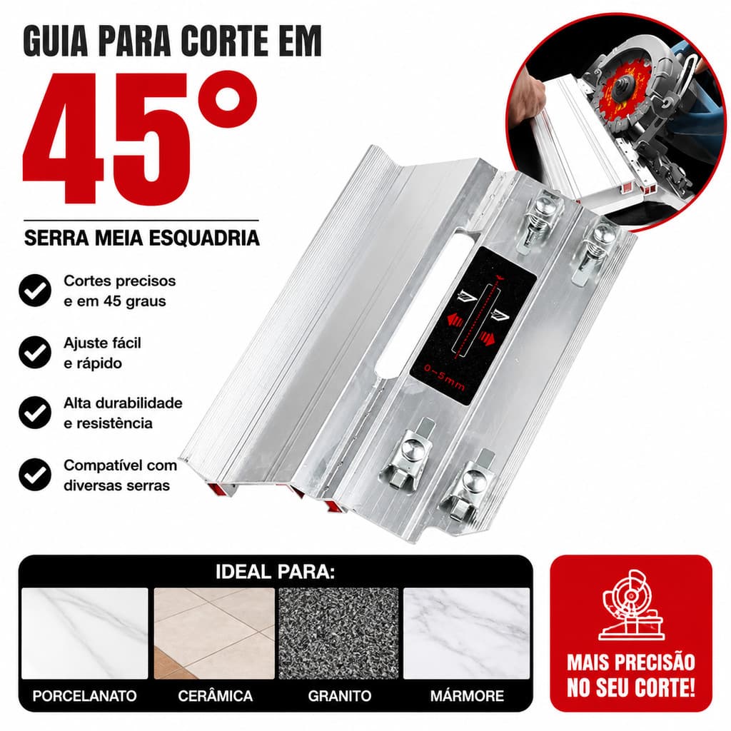 Guia De Corte 45 Graus Para Serra Meia Esquadria Chanfro Porcelana Mármore