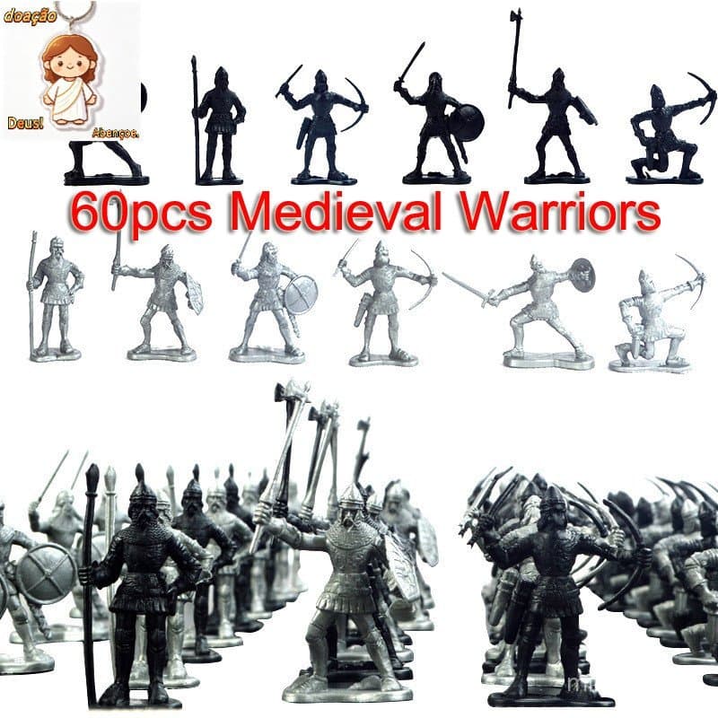 14/28/60pcs Cavaleiro Medieval Guerreiros Cavalos Simulação Soldados Antigas Modelo Estática Militar Para Crianças Dos M