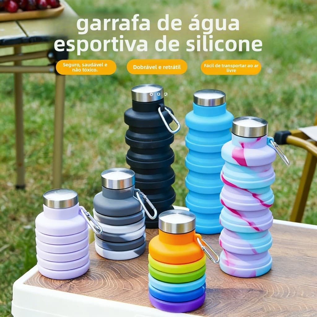 Garrafa de água de silicone dobrável retrátil, alta capacidade para esportes e viagens ao ar livre 🥤