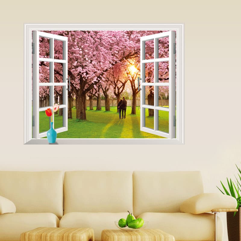 3D tridimensional adesivos de parede papel de parede auto-adesivo paisagem falso janela decoração papel de parede quarto