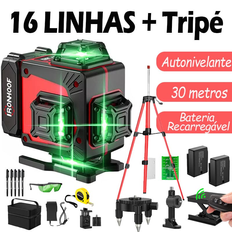 Nivel A Laser Profissional Com Tripé 16 Linhas Verde 2 Linhas 360°