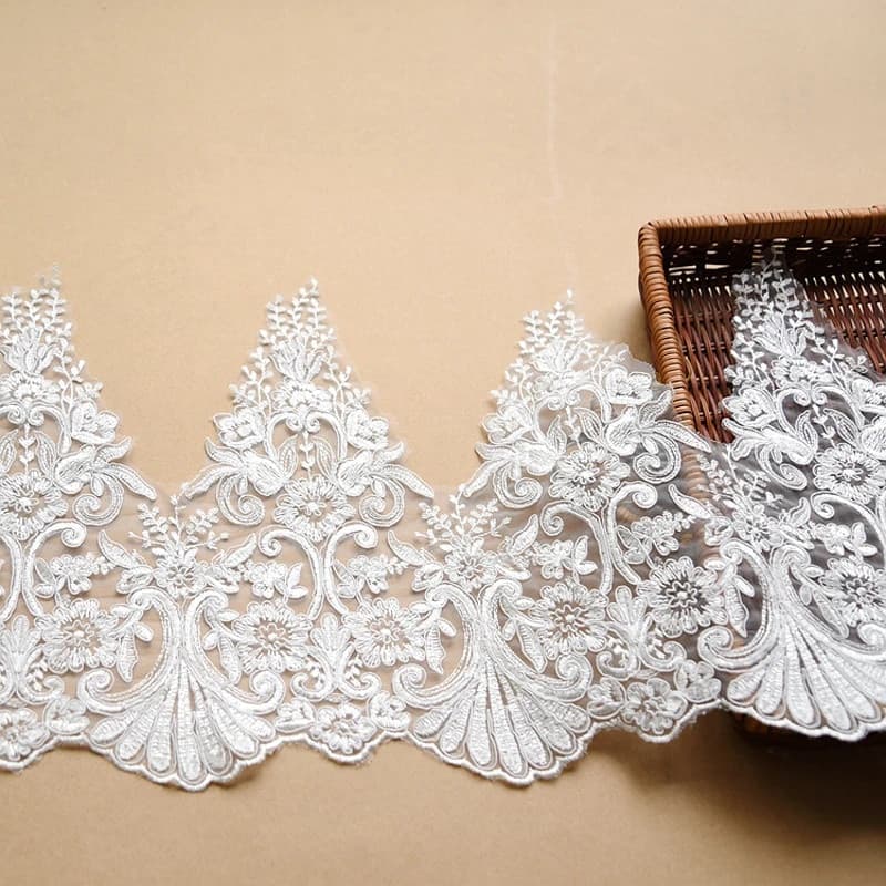 1 Metro de Tecido de Renda Bordada de Luxo para Costura Artesanal, Feito à Mão para Decoração de Vestidos de Noiva, 28cm
