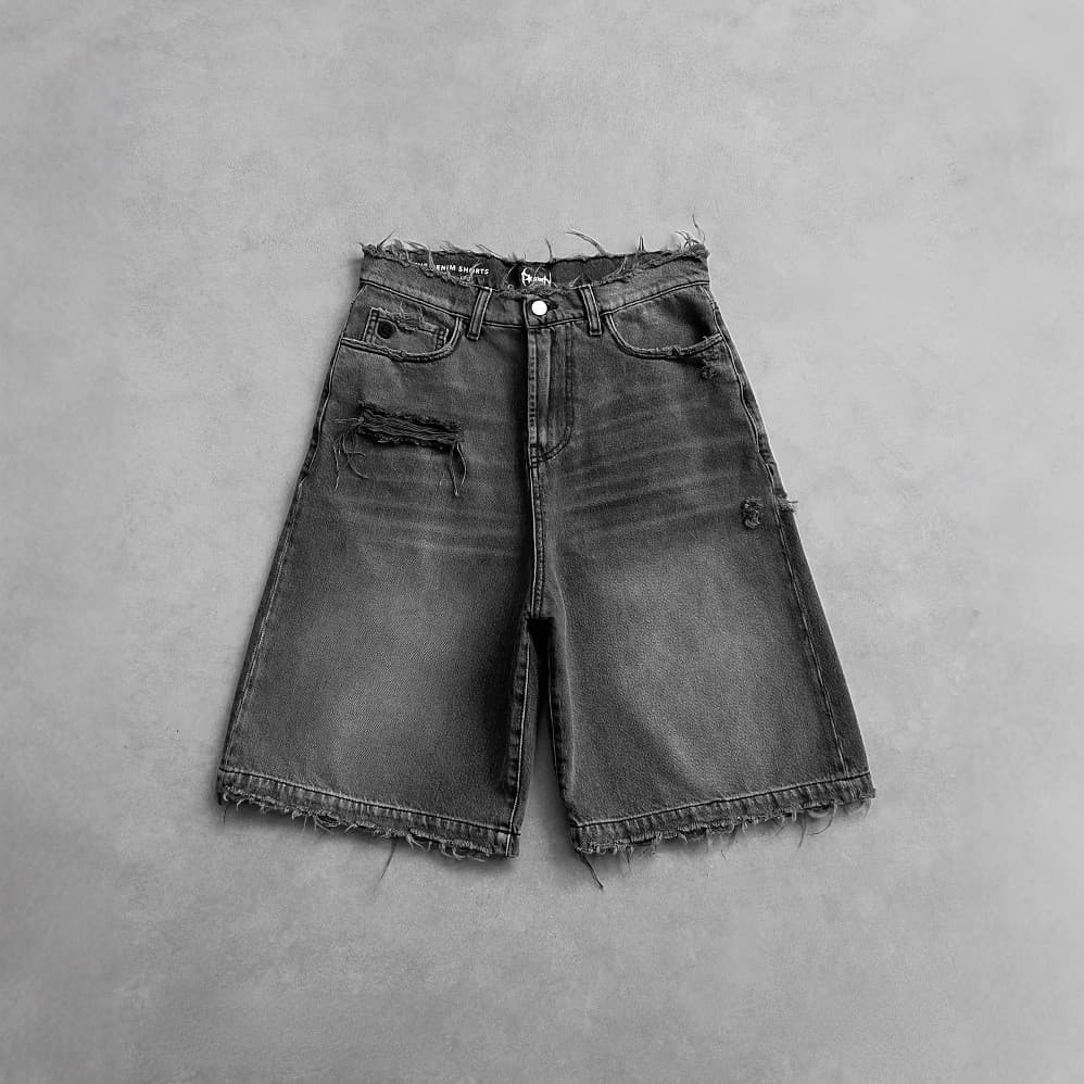 [Novo produto] Shorts jeans gótico preto Punk lavado masculino rua Hip Hop shorts rasgados [venda quente]