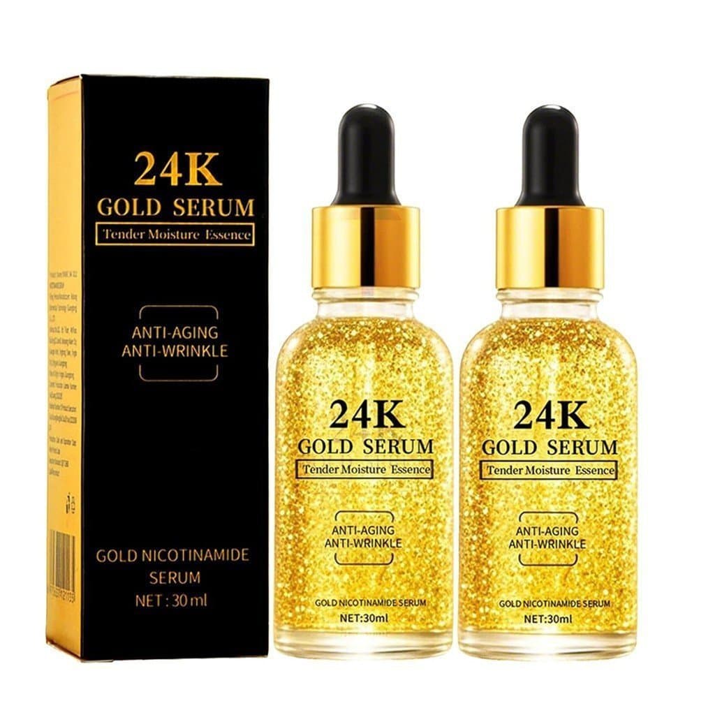Sérum Facial de Ácido Hialurônico com Ouro 24K, Pacote com 2 Séruns Faciais Antienvelhecimento com Peptídeos de Colágeno