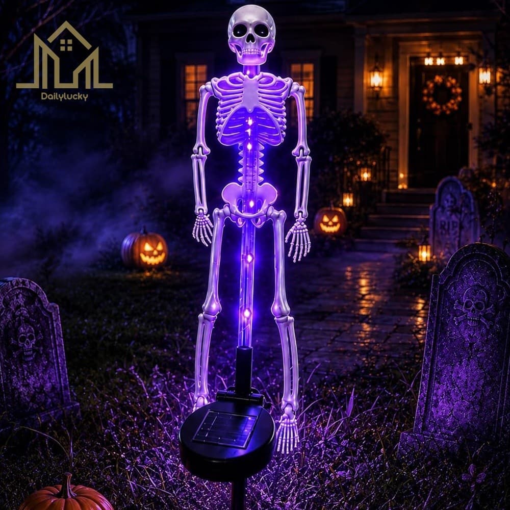 Luz De Estaca De Caveira Solar Halloween Ao Ar Livre Roxo LED Jardim Quintal [Dailylucky.br-DLY]
