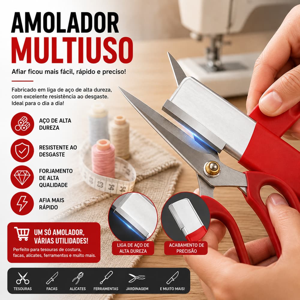 Afiador de Facas Aço Pedra Diamantada Tesoura Jardinagem Cabo Antiderrapante