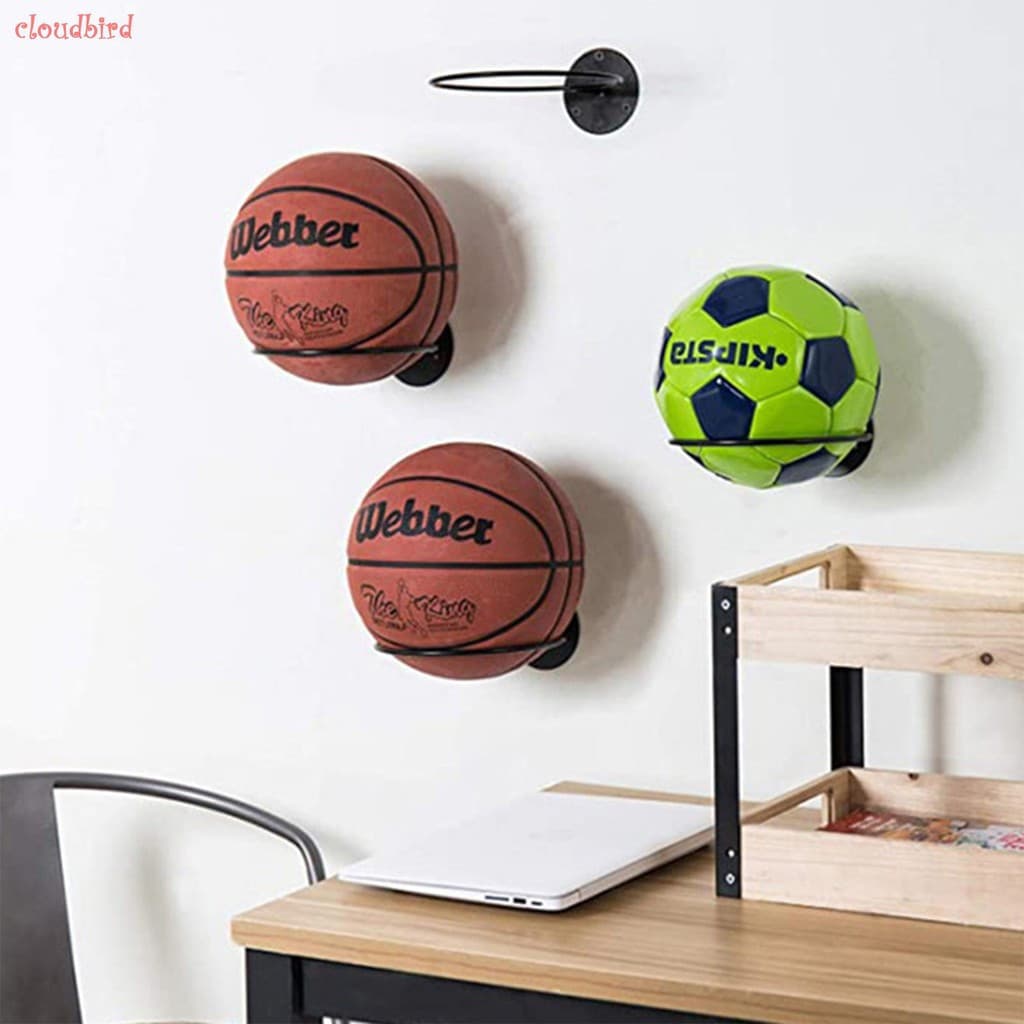 Montado Na Parede Rack De Exibição De Armazenamento De Bola Universal De Metal Preto/Branco Para Basquete Futebol Vôlei