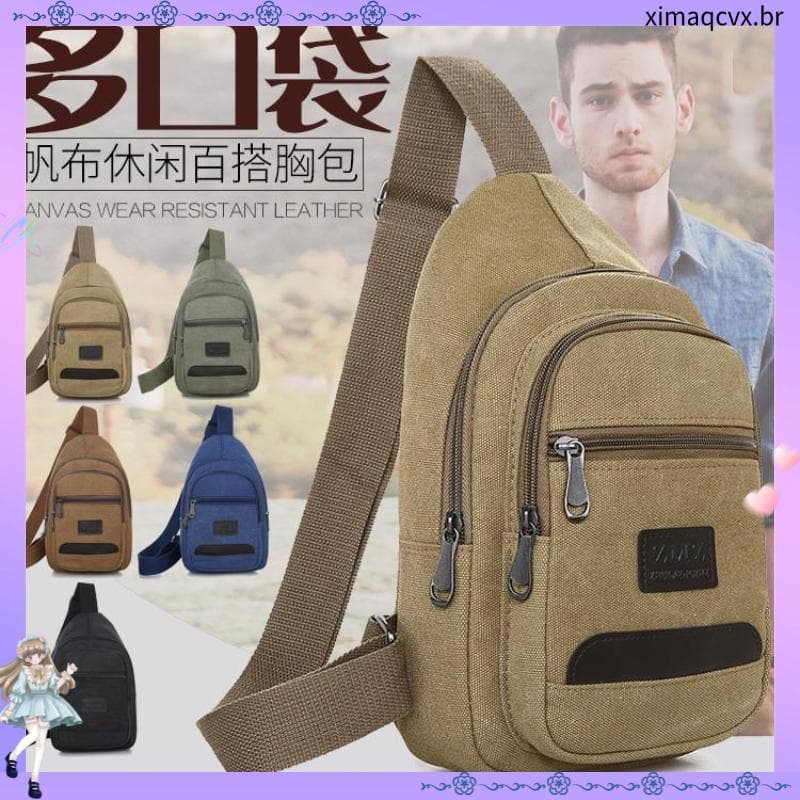 1404 vezes recompra bolsa de peito de lona bolsa de peito masculina versão coreana bolsa masculina Casual pequena mochil