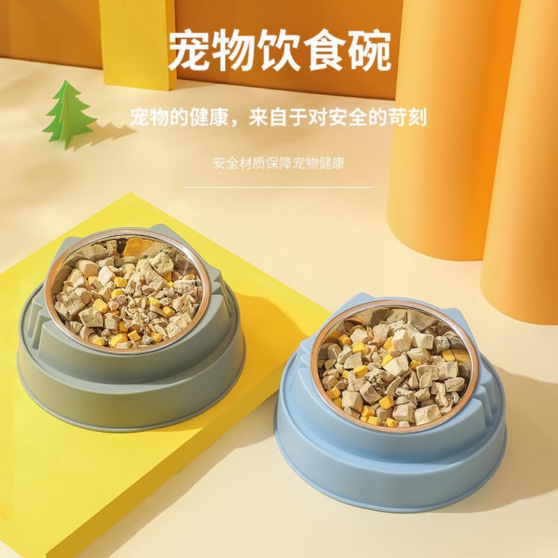 Tigela de alimentação para animais de estimação, tigela para gato, Design de rosto de gato, aço inoxidável, tigela para