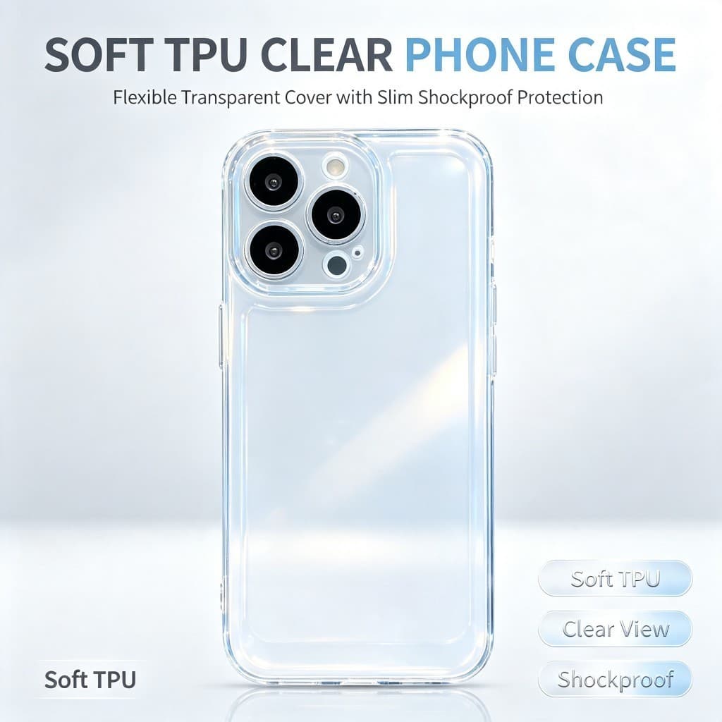 Capa Transparente Macia De TPU Para iPhone , Fina , Lente De Câmera Elevada , Protetora Telefone