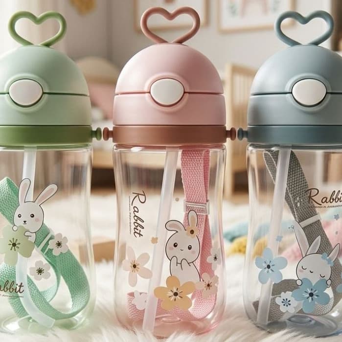 Garrafa Infantil com Alça e Canudo 400ml ou 460ml – Garrafa Pequena Durável com Vários Designs ZNA7