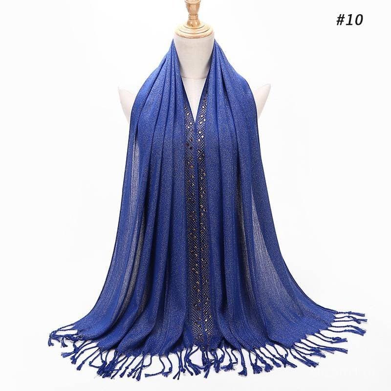 Hijab de Algodão e Linho para Mulheres, Moda Feminina, com Franjas Douradas, MSL054, Xale Muçulmano, Pashmina, Lenço, At