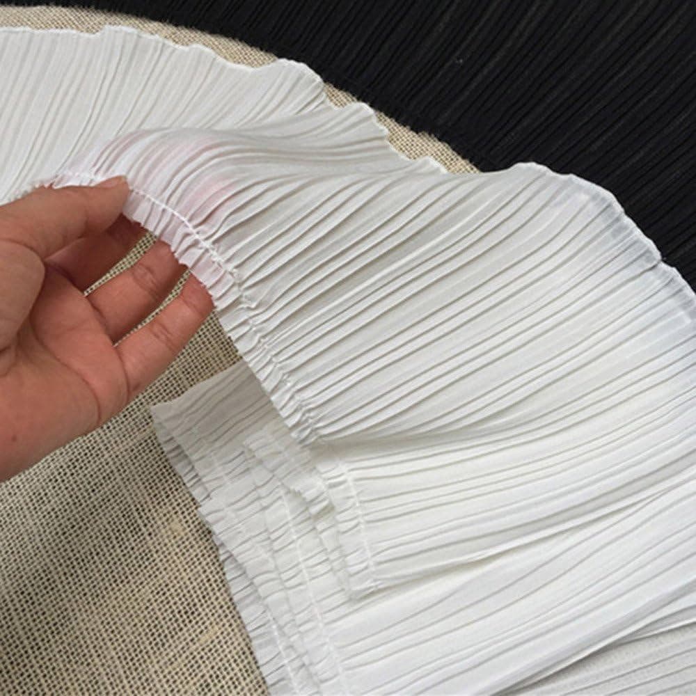 Acabamentos de Renda Larga com Babados em Tecido Chiffon Plissado para Extensor de Vestuário e Costura Artesanal, 6-1/2"