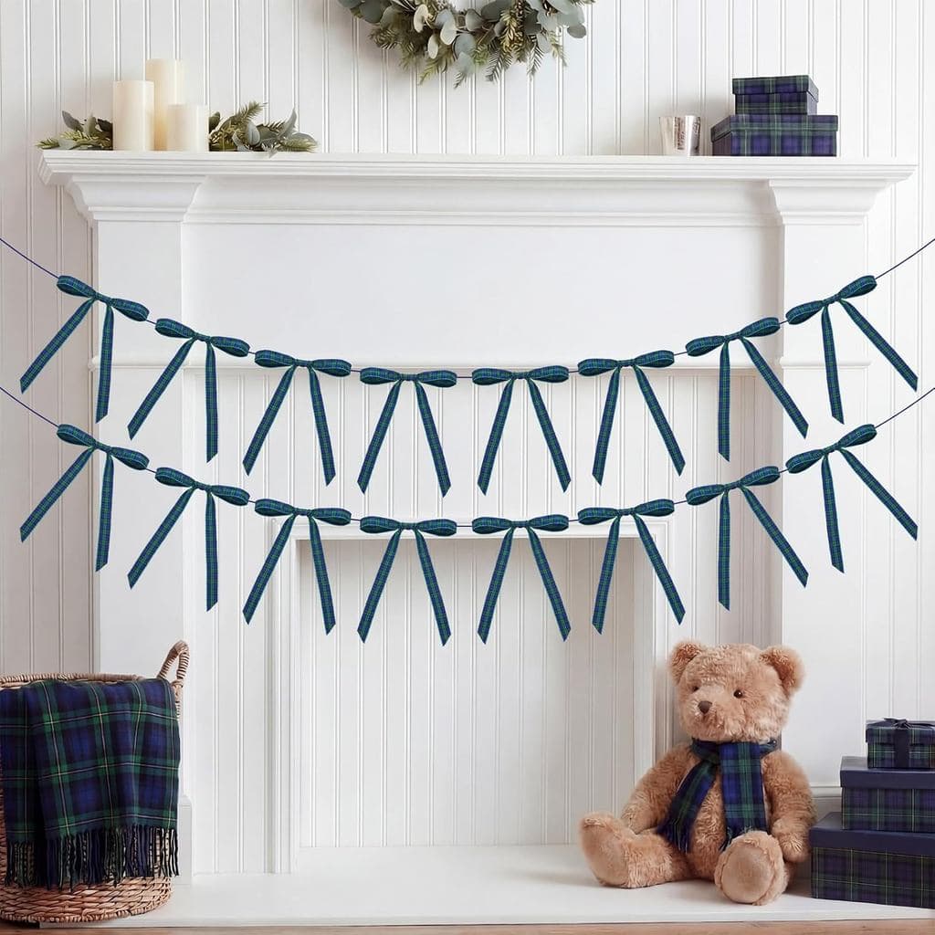 Hotop 2 Peças Guirlandas de Laços Xadrez Tartan Decoração Vintage para Chá de Bebê e Festa, Ornamentos de Fita de Cetim