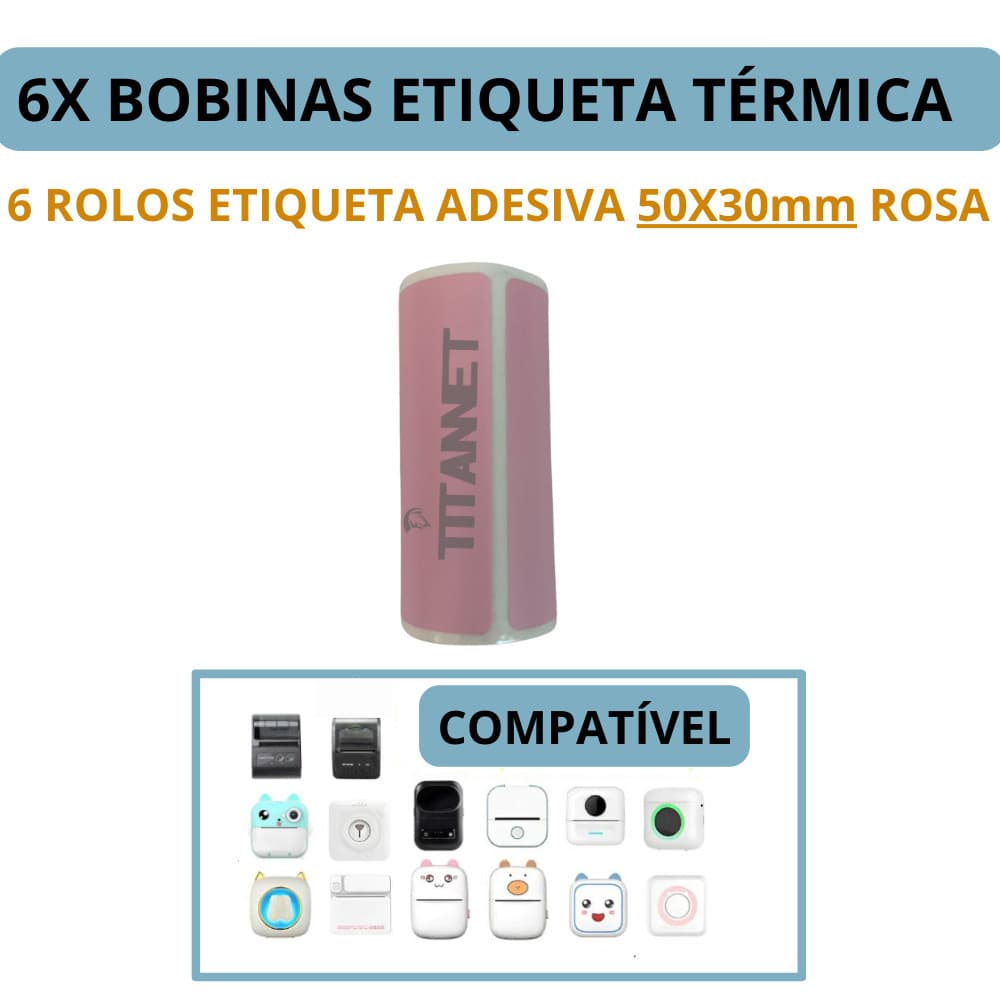 Etiqueta Adesiva 50x30 Para Mini Impressora Gato - Cor Rosa