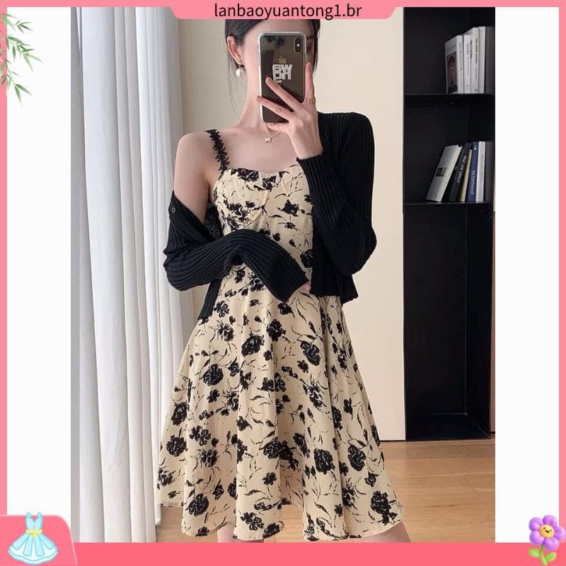 Vestido Floral intelectual vestido de primavera estilo Hong Kong saia suspensa influenciador Tanabata High-End fresco e