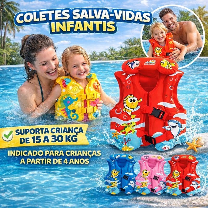 Colete Inflável Boia Salva Vidas Infantil Piscina Praia, Festa na Piscina