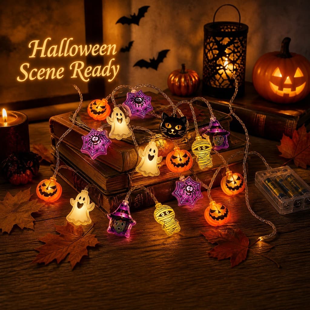 Halloween 5 Estilo LED Luzes De Corda Abóbora Fantasma Teia De Aranha Decoração De Caveira De Gato