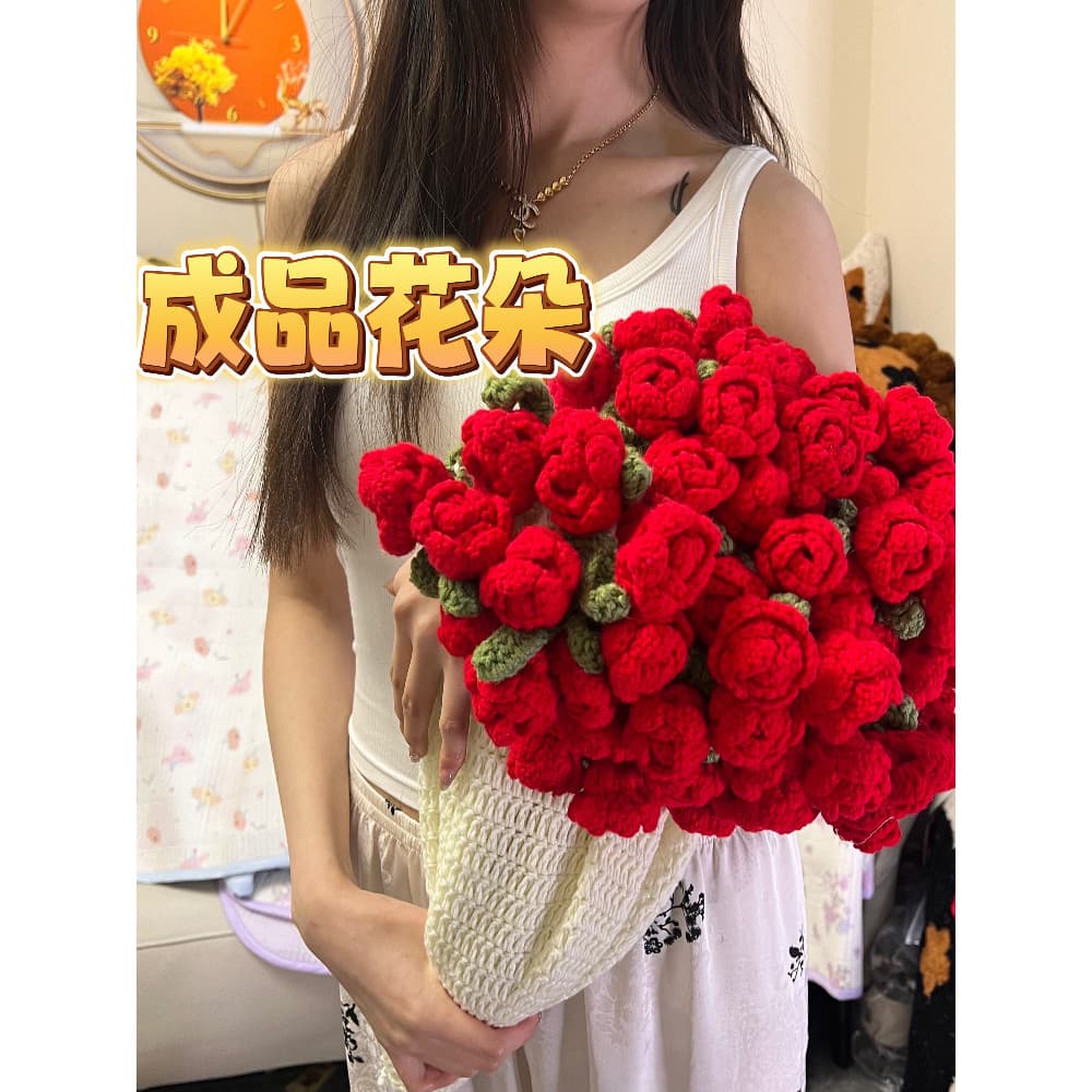 Buquê de rosas de crochê acabado com acabamento em buquê de lã tricotado à mão enviar presente de aniversário para namor