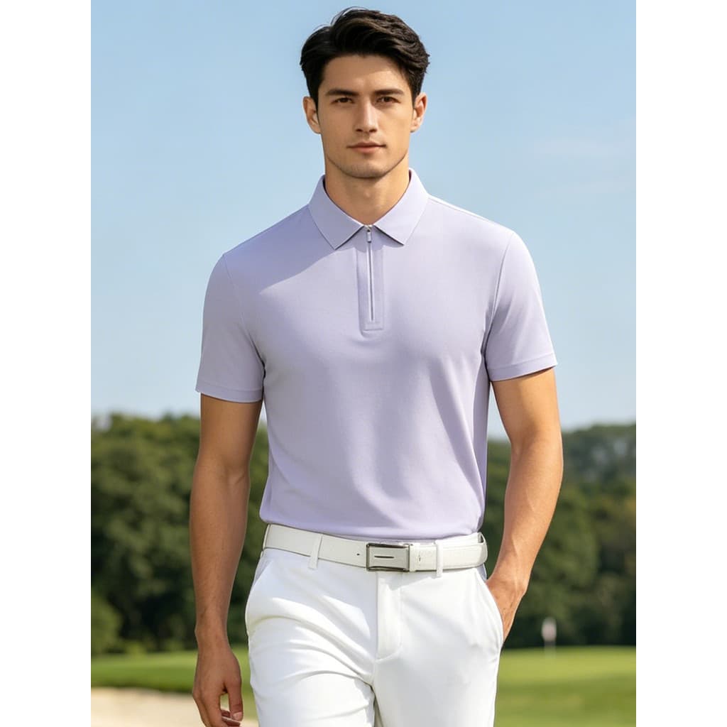 Roupas de golfe de verão masculinas de manga curta camiseta sem costura laminada meio zíper camisa polo de secagem rápid