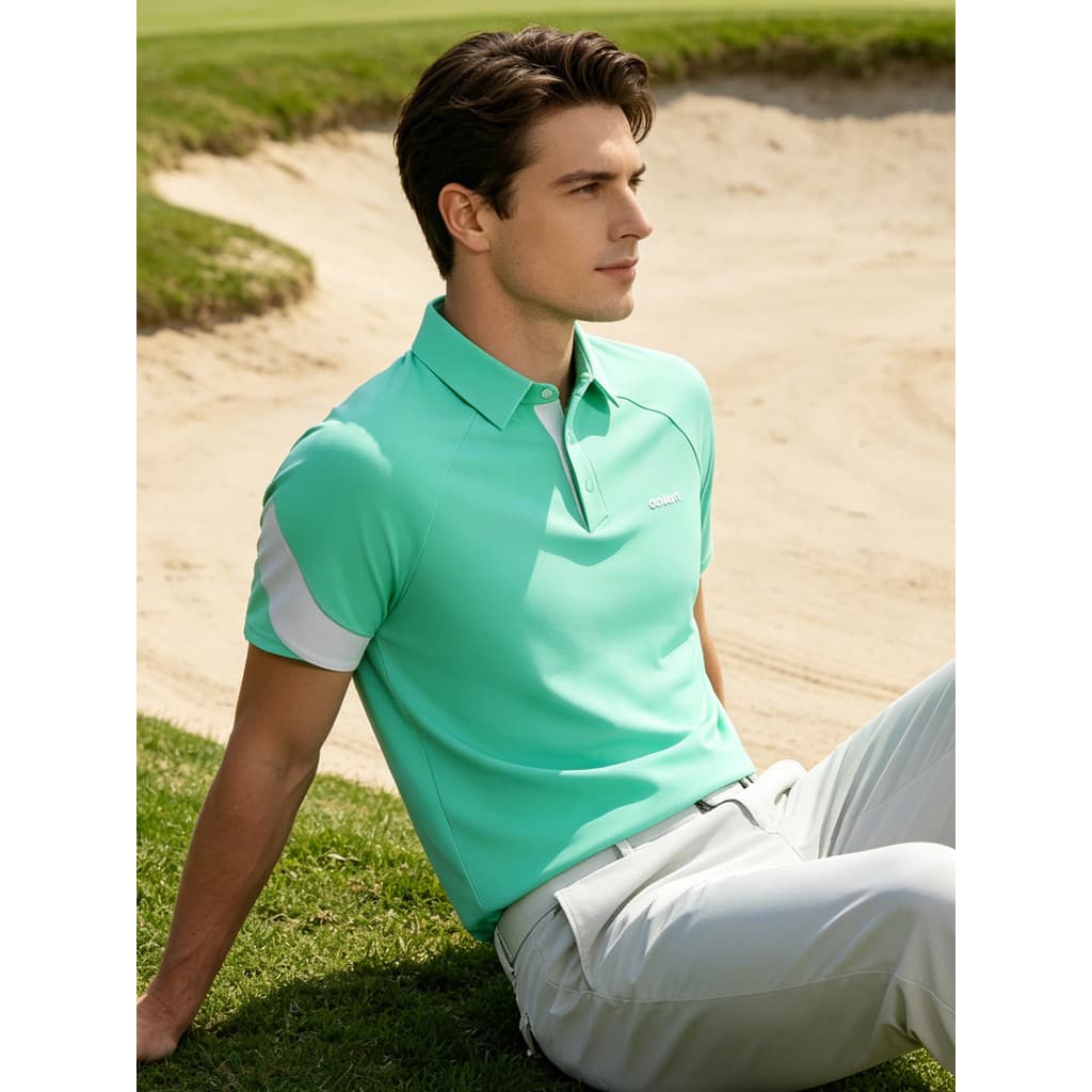 Roupas de golfe masculinas contraste cor manga lapela manga curta camiseta verão golfe polo camisa masculina estiramento