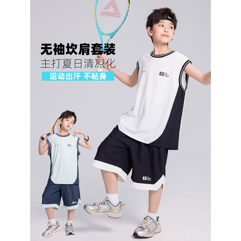 Roupa esportiva juvenil de secagem rápida respirável meninos colete terno 2026 novo estilo meninos grandes sem mangas te
