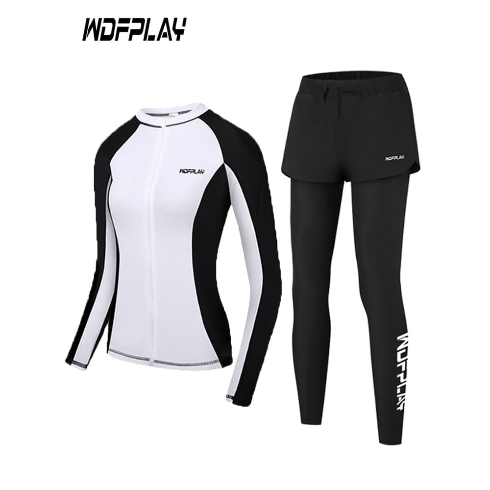 WDFPLAY Wetsuit Mulheres Maiô de Manga Comprida de Secagem Rápida Protetor Solar Zíper Surf Cardigan Terno Prof