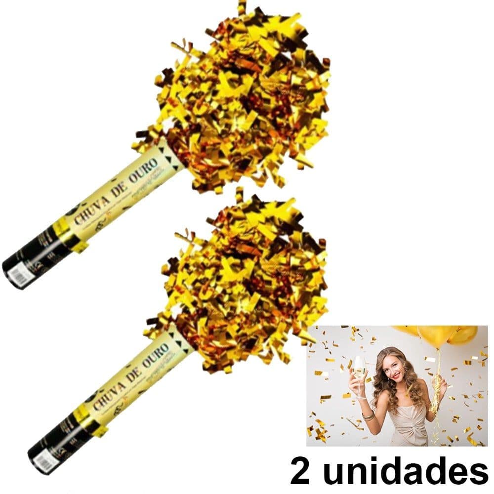 02 Lança Confete Dourado Ouro Festa Aniversario Balada Fim De Ano Carnaval Festa