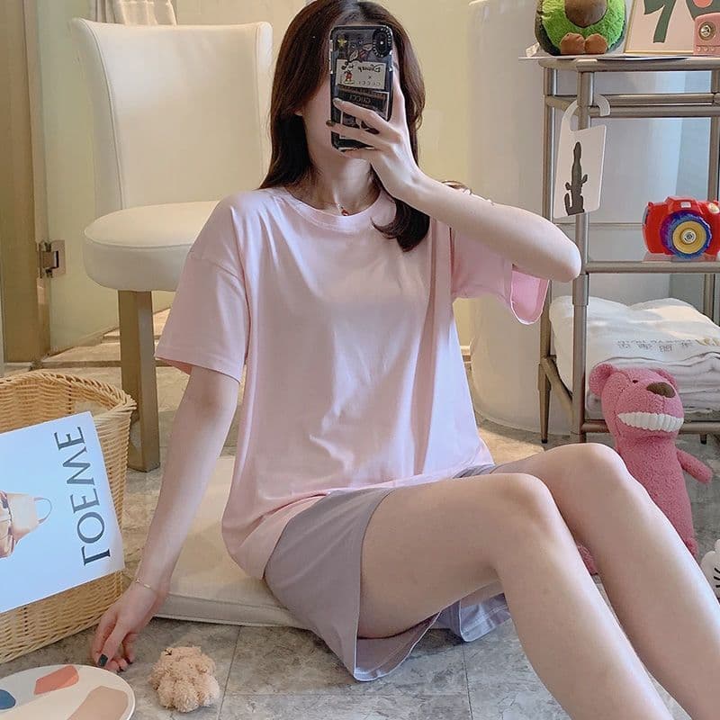 Novo estilo pijamas senhoras verão redução de idade versão coreana estudante terno de duas peças de manga curta solto ta