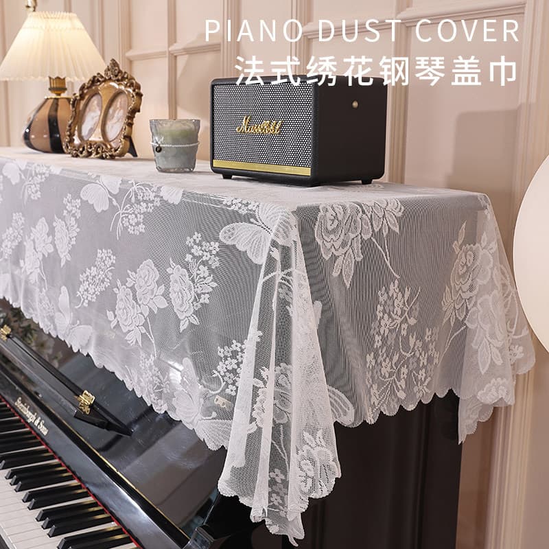 Capa Anti-poeira para piano francês, capa de renda branca, toalha, capa de piano eletrônico, decoração de pano, meia cap