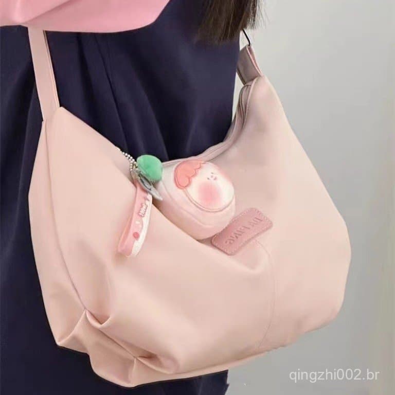 Bolsa de ombro estilo japonês para mulheres, simples e versátil, bolsa casual de grande capacidade, adequada para estuda