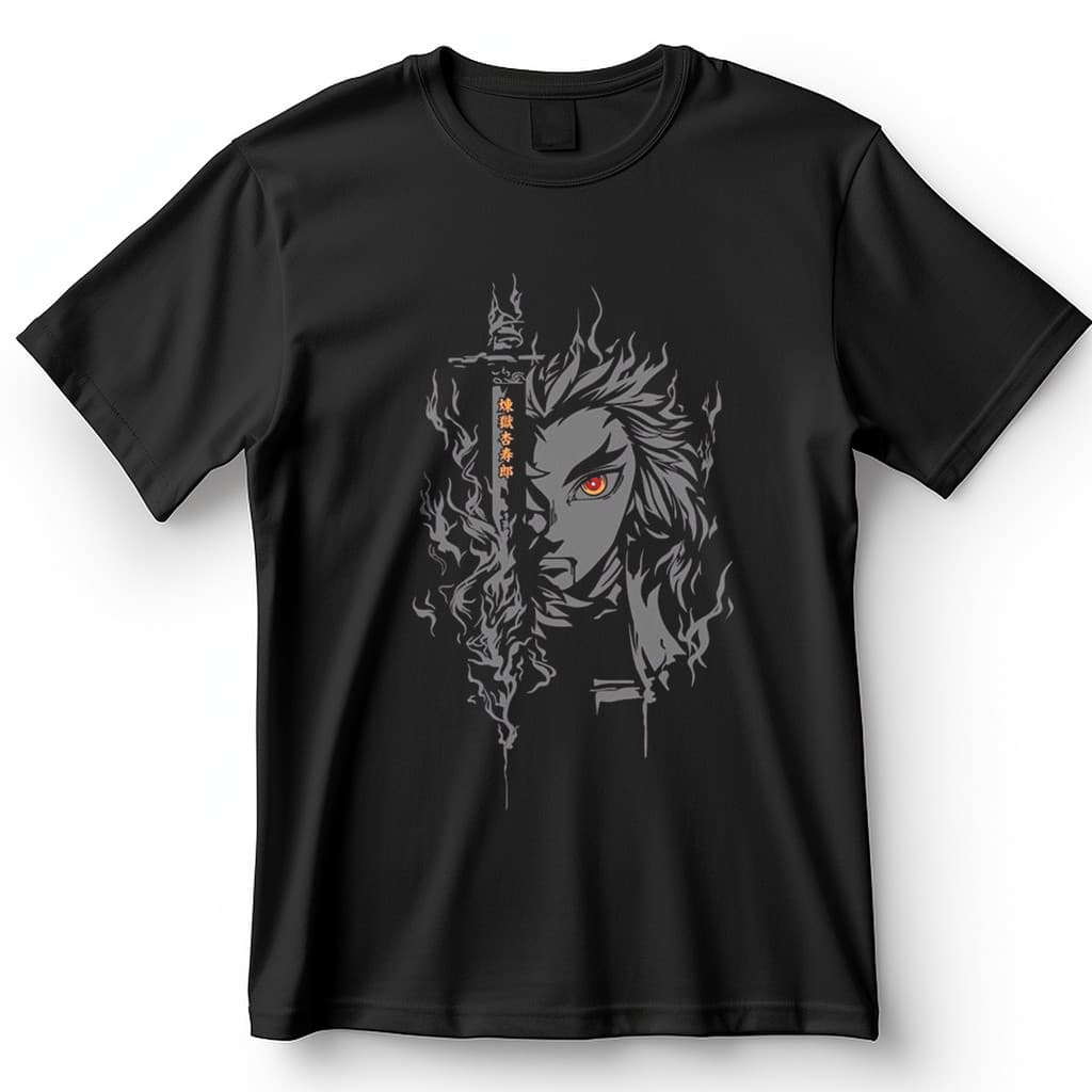 Camiseta camisa Demon Slayer Pilar das Chamas Estampado Estilizada Anime Kimetsu Blusa Camisa 100% Algodão