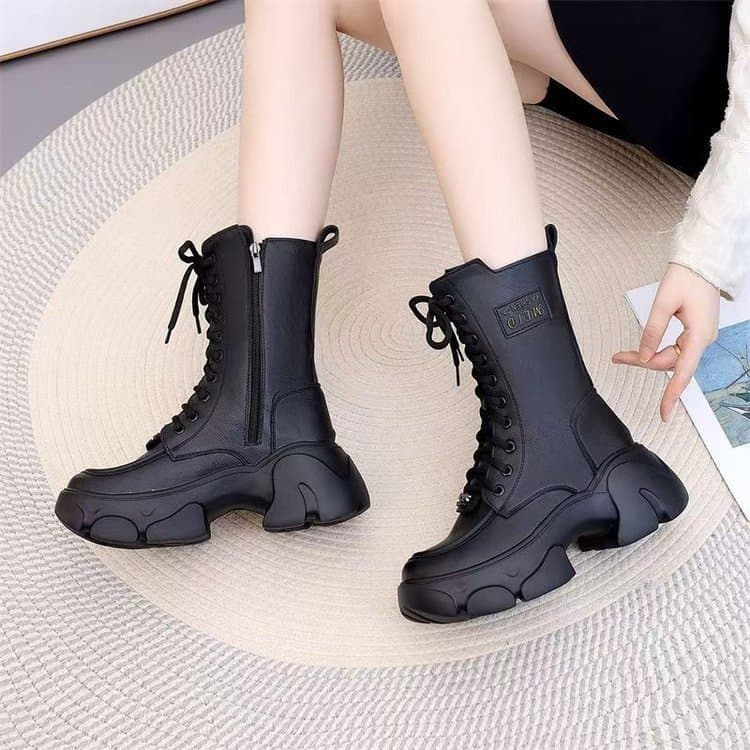 Botas Martin femininas de sola grossa, nova moda outono e inverno 2025, botas forradas com pelúcia, botas de algodão lev