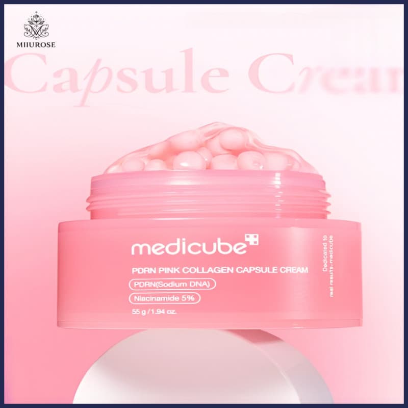 MIIUROSE MEDICUBE PDRN Creme Coreano de Colágeno Rosa em Cápsulas, Reparador, Hidratante, Nutritivo, Antirrugas, Firmado